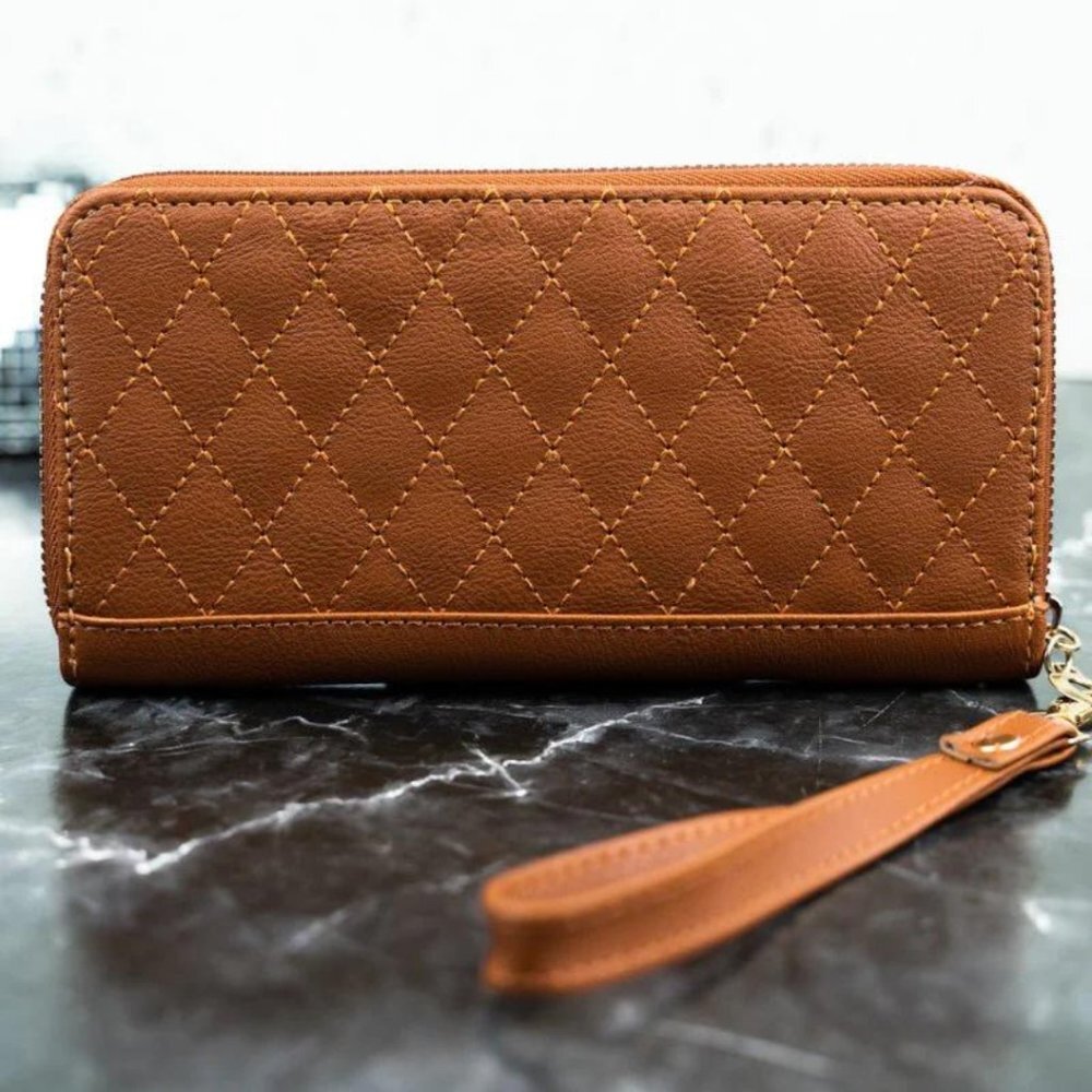 PARK LAYNE Camel Tan Quilted Faux Leather‎ Zip Around Wallet Wristlet NWT